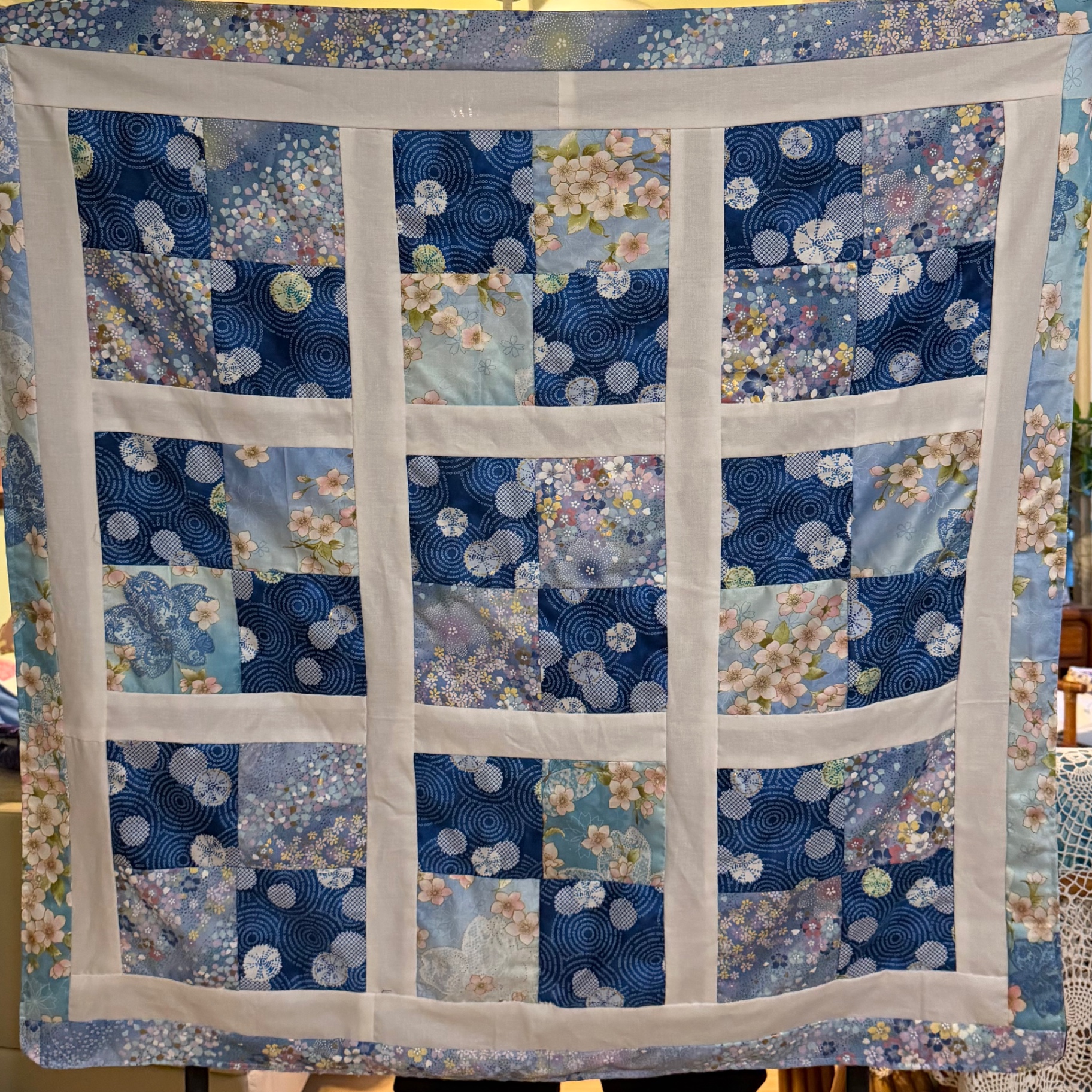 Blue Japanese floral-print Kīhei Pili summer blanket