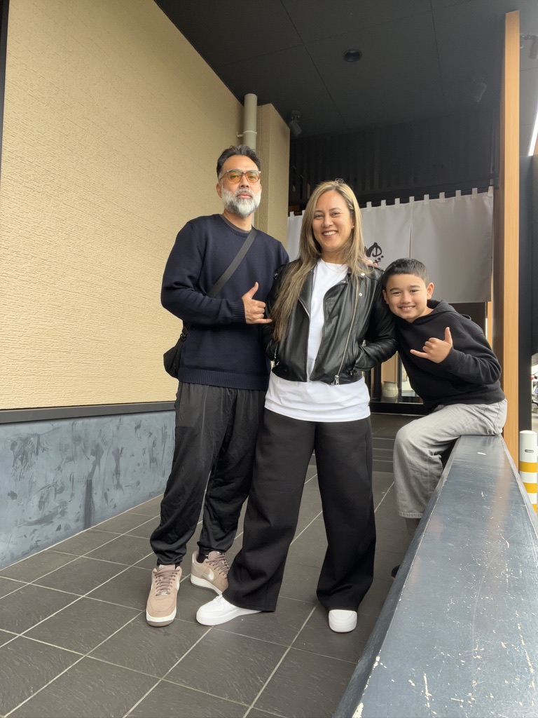 Brandy with her husband Laurent and their son in Japan