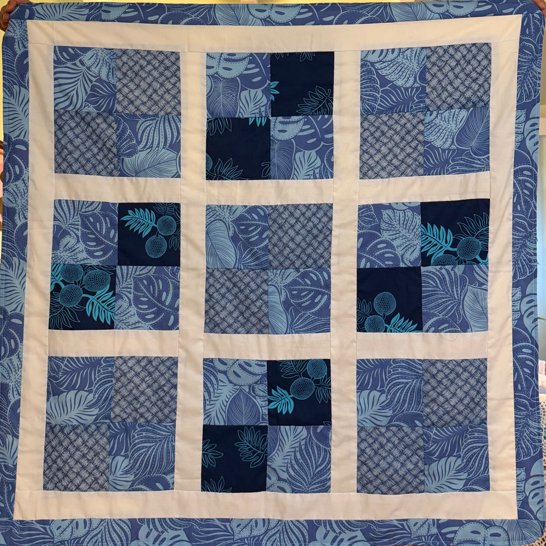 Blue monstera and leaf-print Kīhei Pili summer blanket